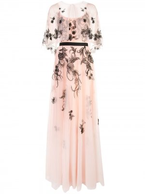 Длинное платье с вышивкой Marchesa Notte. Цвет: розовый