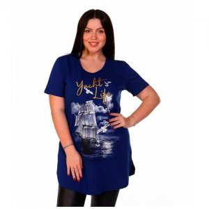 Туника женская Альбатрос блузка домашняя одежда большие размеры удлиненная футболка кофта синяя 58 размер MillenaSharm. Цвет: синий