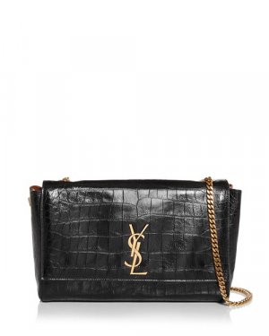 Двусторонняя сумка на плечо Kate из кожи и замши с тиснением под крокодила среднего размера , цвет Black Saint Laurent