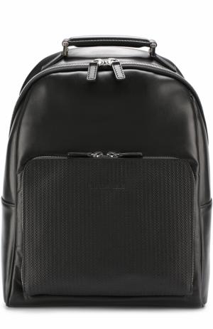 Кожаный рюкзак с внешним карманом на молнии Canali. Цвет: черный