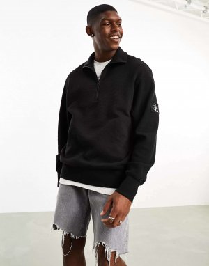 Черный свитшот с круглым вырезом и логотипом Calvin Klein Jeans. Цвет: черный