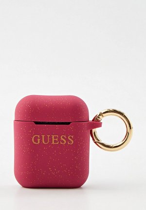 Чехол для наушников Guess Airpods Silicone case with ring Glitter/Fuschia. Цвет: розовый