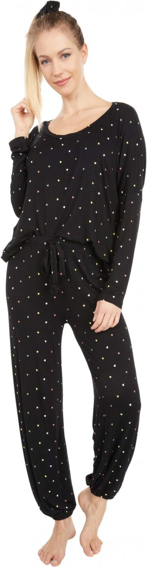 Ультрамягкая пижама из джерси с сердечками + комплект резинок для волос , цвет Black Multi Plush