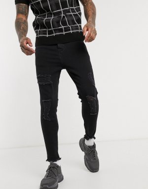 Черные джинсы скинни до щиколотки с необработанными краями и рваной отделкой -Черный SikSilk