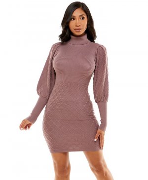 Женское стеганое платье-свитер с пышными рукавами , фиолетовый Bebe