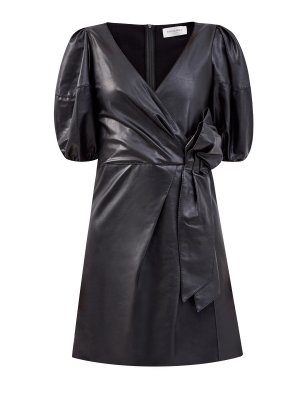 Платье из гладкой эко-кожи с объемными рукавами ERMANNO FIRENZE. Цвет: черный