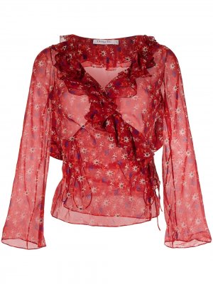 Блузка с оборками и принтом 2010-х годов Christian Dior. Цвет: красный