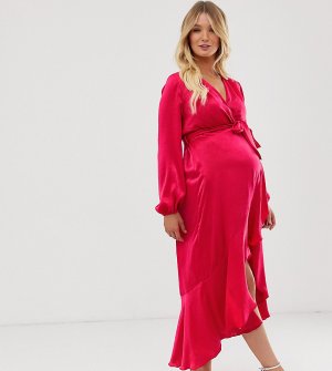 Розовое платье миди с запахом -Розовый Flounce London Maternity