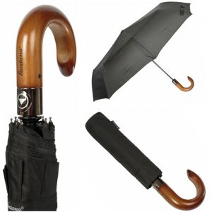 Зонт мужской , полуавтомат, ручка деревянный крюк, купол 98см, 8спиц. Lantana. Цвет: черный