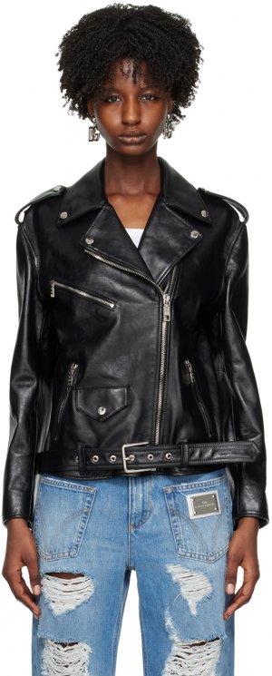 Черная кожаная куртка с пряжкой Dolce & Gabbana