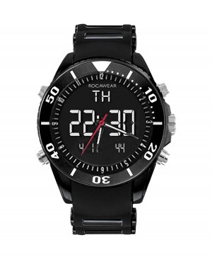 Мужские аналогово-цифровые часы с черным кварцевым силиконовым ремешком, 50 x 58 мм Rocawear