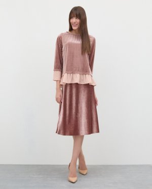 Женская бархатная юбка миди , пудрово-розовый Iwie