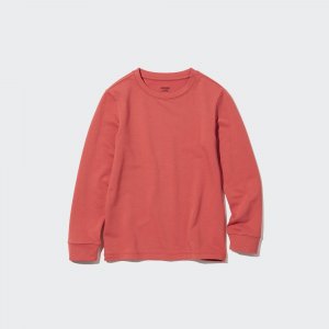 Футболка UNIQLO Heattech из хлопка теплая с круглым вырезом и длинными рукавами, оранжевый