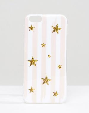 Чехол для iPhone 6 с полосками и блестящими звездами Signature. Цвет: розовый