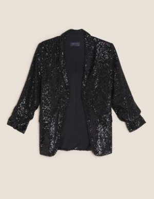 Пиджак в пайетках со сборками на рукавах , Marks&Spencer Marks & Spencer. Цвет: черный