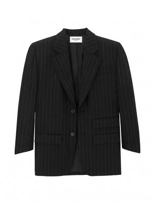 Куртка оверсайз из шерстяного фетра в тонкую полоску , цвет noir craie Saint Laurent