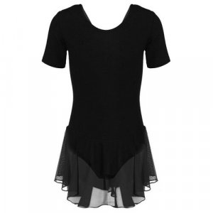Купальник для хореографии х/б, короткий рукав, юбка-сетка, размер 36, цвет чёрный Grace Dance