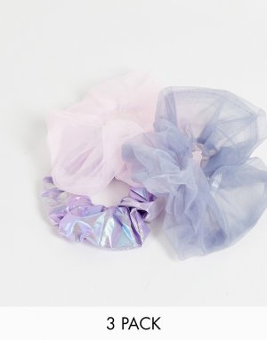 Набор из 3 переливающихся резинок для волос фиолетовых оттенков -Фиолетовый цвет DesignB London