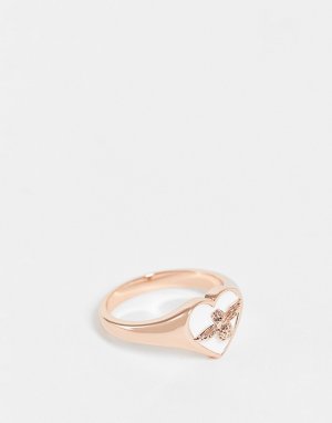 Кольцо-печатка цвета розового золота с отделкой в форме сердца белого жучком -Золотистый Olivia Burton