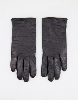 Кожаные перчатки с крокодиловым рисунком -Черный Barneys Originals