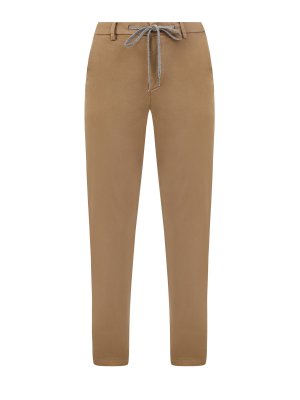 Укороченные брюки из гладкого хлопка с поясом на кулиске ELEVENTY. Цвет: коричневый