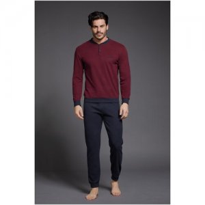 Пижама мужская с длинным рукавом и штанами EP2110Bordeaux/бордовыйL/50 Enrico Coveri. Цвет: бордовый