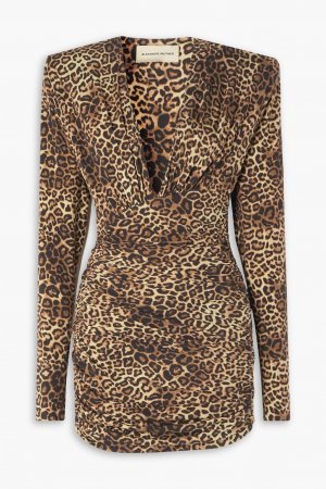 Платье мини из эластичного джерси с леопардовым принтом и сборками ALEXANDRE VAUTHIER, животный принт Vauthier