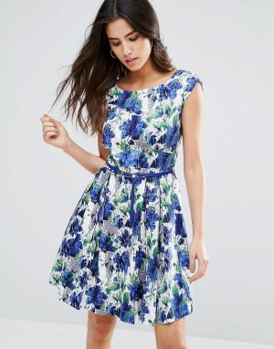 Короткое приталенное платье с поясом Julita Louche. Цвет: синий