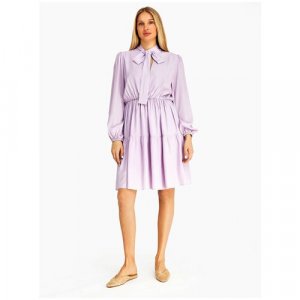 Платье, шифон, повседневное, прилегающее, до колена, размер 44, фиолетовый SFIZIO. Цвет: фиолетовый/сиреневый