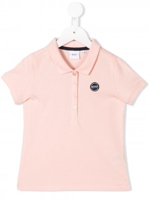 Рубашка-поло с контрастным логотипом Boss Kids. Цвет: розовый