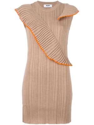Вязаное платье с отделкой в рубчик MSGM. Цвет: телесный