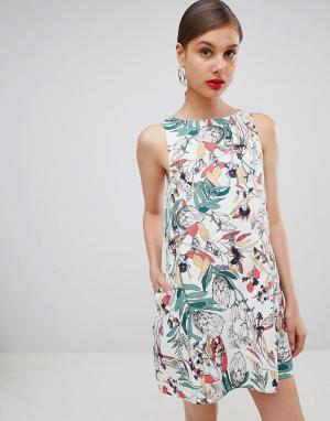 Платье с принтом в виде листьев Luna Ryder. Цвет: белый