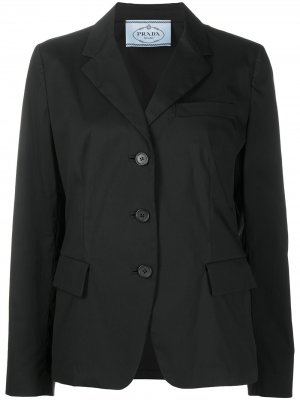 Однобортный пиджак с нашивкой-логотипом Prada Pre-Owned. Цвет: черный