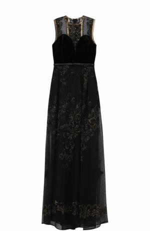 Кружевное платье-макси без рукавов Elie Saab. Цвет: черный