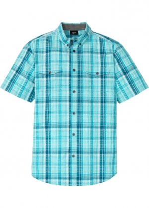 Рубашка из жатого хлопка с короткими рукавами, бирюзовый Bpc Bonprix Collection