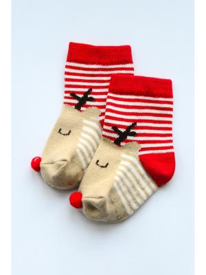 Новогодние носочки, 1 пара HappyBabyDays. Цвет: бежевый, красный