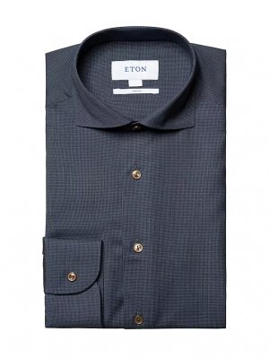 Рубашка приталенного кроя из мериноса с узором «гусиные лапки» , синий Eton