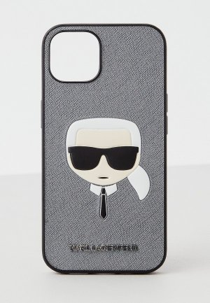 Чехол для iPhone Karl Lagerfeld 13, PU Saffiano Karls Head Hard Silver. Цвет: серый