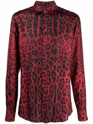 Рубашка с длинными рукавами и леопардовым принтом Dolce & Gabbana. Цвет: красный