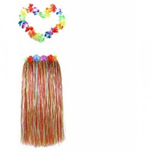 Гавайская юбка длинная разноцветная с цветочками 80 см, гавайское ожерелье 96 см Happy Pirate. Цвет: микс/разноцветный