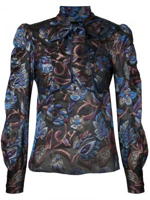 Полупрозрачная блузка с цветочным узором и завязками Anna Sui. Цвет: синий