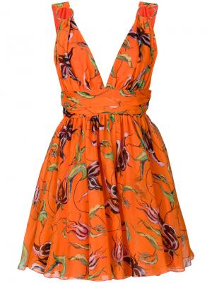 Платье с V-образным вырезом Fausto Puglisi. Цвет: жёлтый и оранжевый