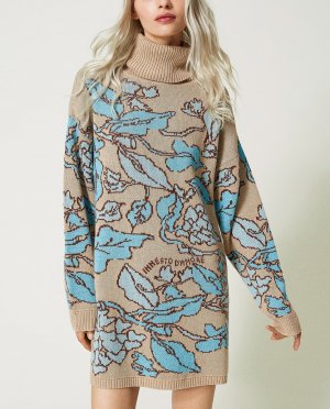 Женский длинный жаккардовый свитер из ткани Treblend, бежевый TWINSET. Цвет: бежевый