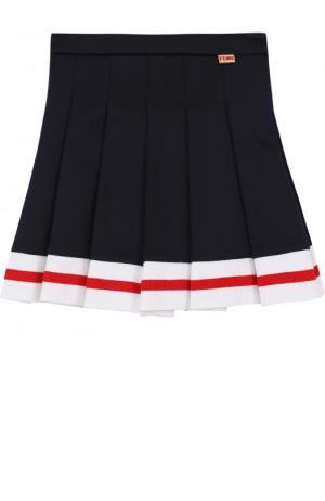 Хлопковая юбка с защипами и контрастной отделкой Fendi Roma. Цвет: синий