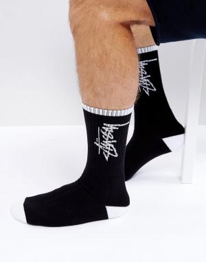 Черные носки с логотипом Premium Stussy. Цвет: черный