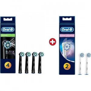 Сменные насадки для зубных щеток Cross Action, черные, 4 шт. в упаковке + 2 Sensi Oral-B