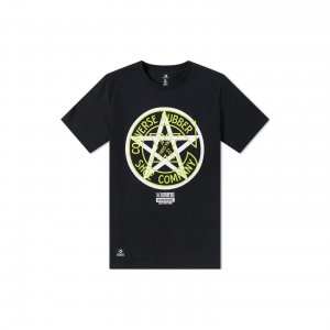 X Neighborhood Pentagram And Letter Print Short Sleeve T-Shirt Men Tops Black 10018145-A01 Converse