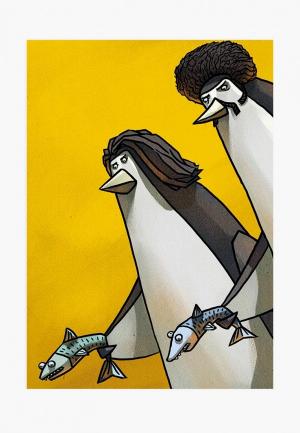 Постер oh so me «Пингвины». Цвет: желтый
