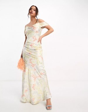Платье Bridesmaid cowl neck satin, кремовый/мультиколор Hope & Ivy