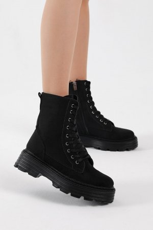 Женские черные замшевые удобные ботинки на шнуровке полиподошве Tonny Black